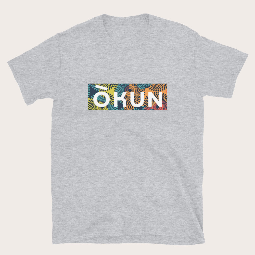 Vibrant African-inspired Logo Print Tee in Heather Grey