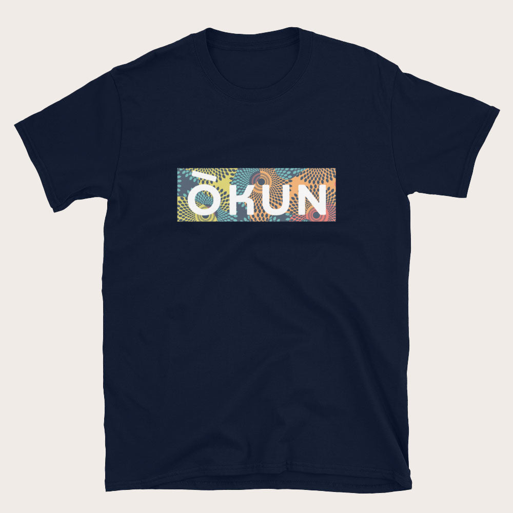 Vibrant African-inspired Logo Print Tee in navy