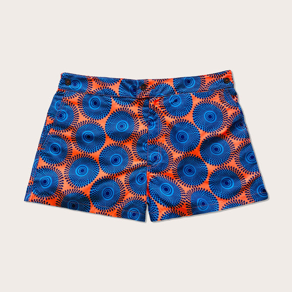 Men's Designer Swim Trunks in Ile Orange Print