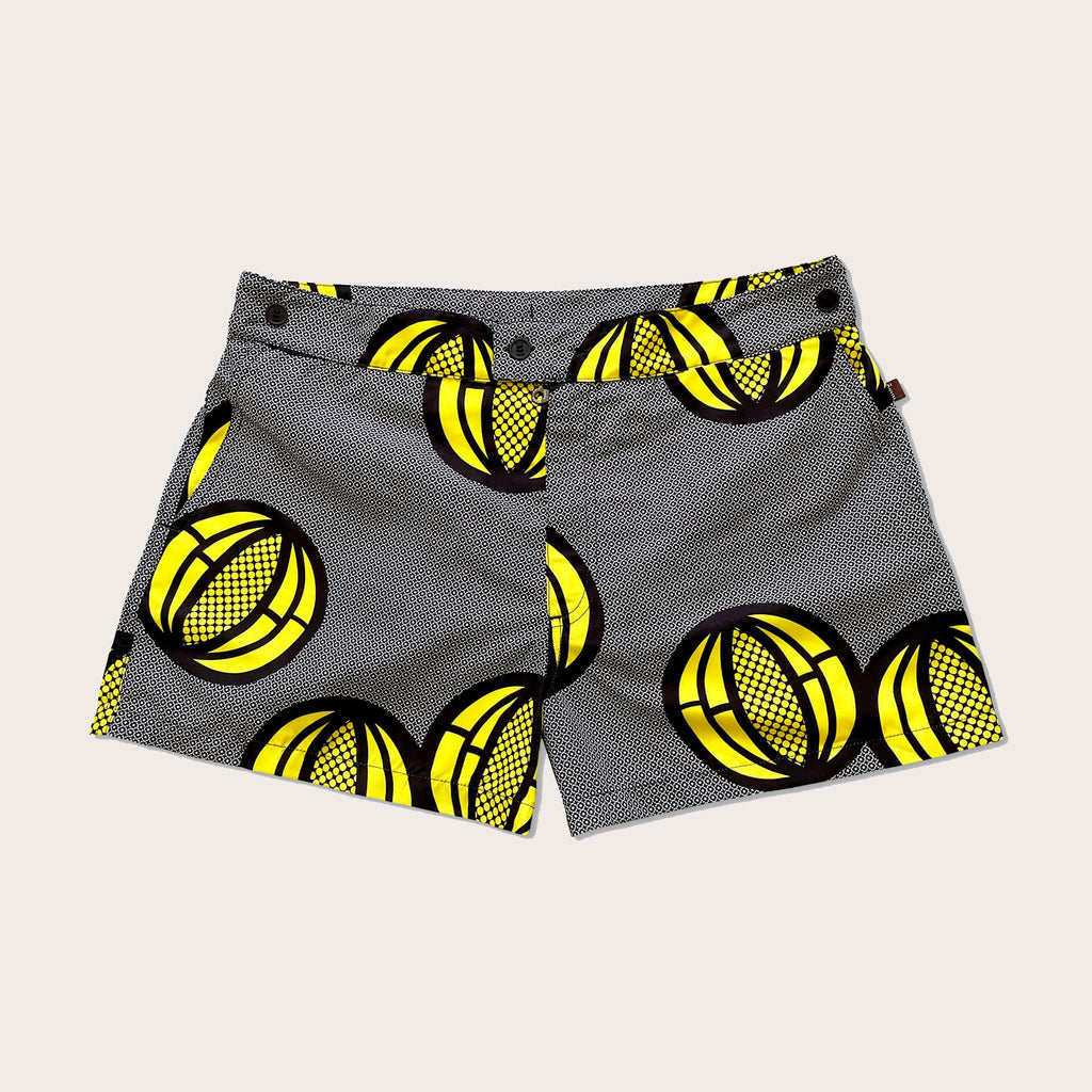 Men's Short-Length Tailored Swim short in Melon Black Yellow Print