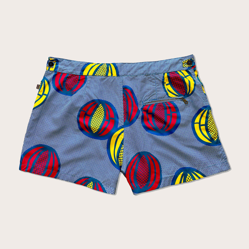 Men's Short-Length Tailored Swim short in Melon Blue Print