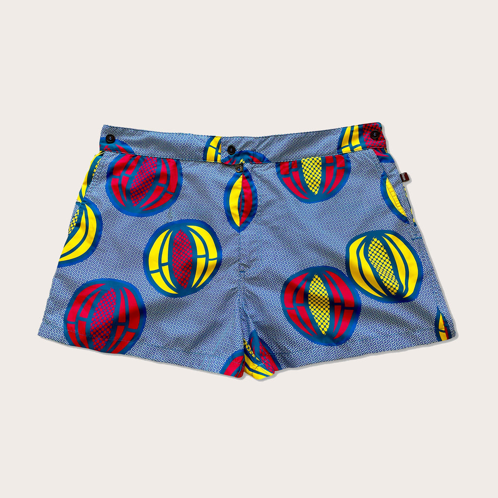 Men's Short-Length Tailored Swim short in Melon Blue Print
