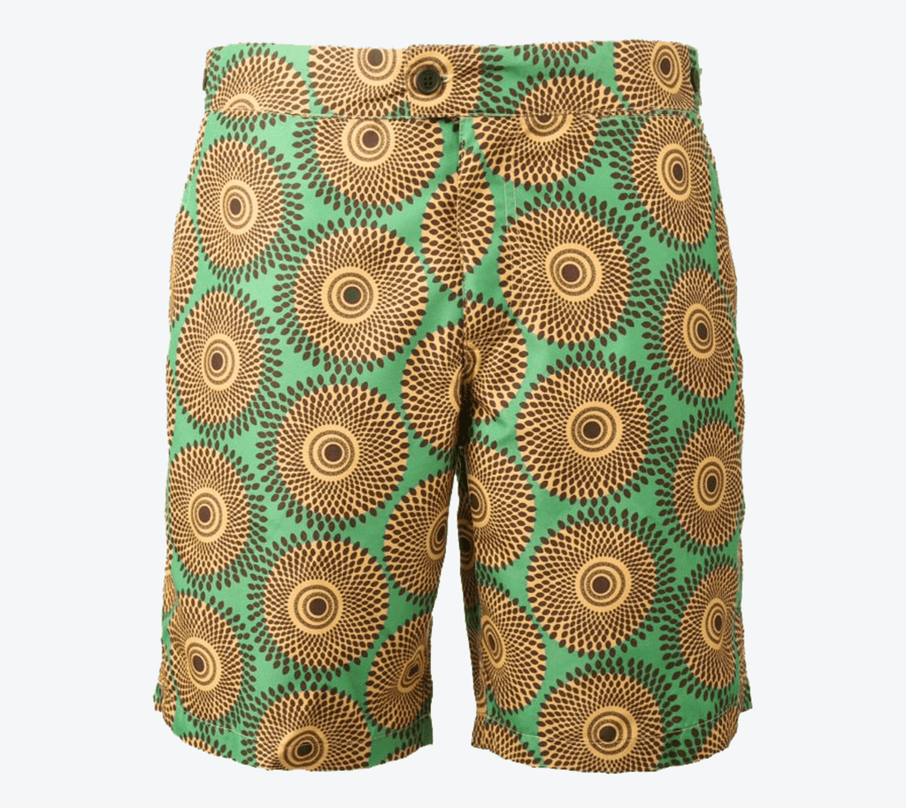 Men's Mid-Length Tailored Swim Short in Ile Green Print