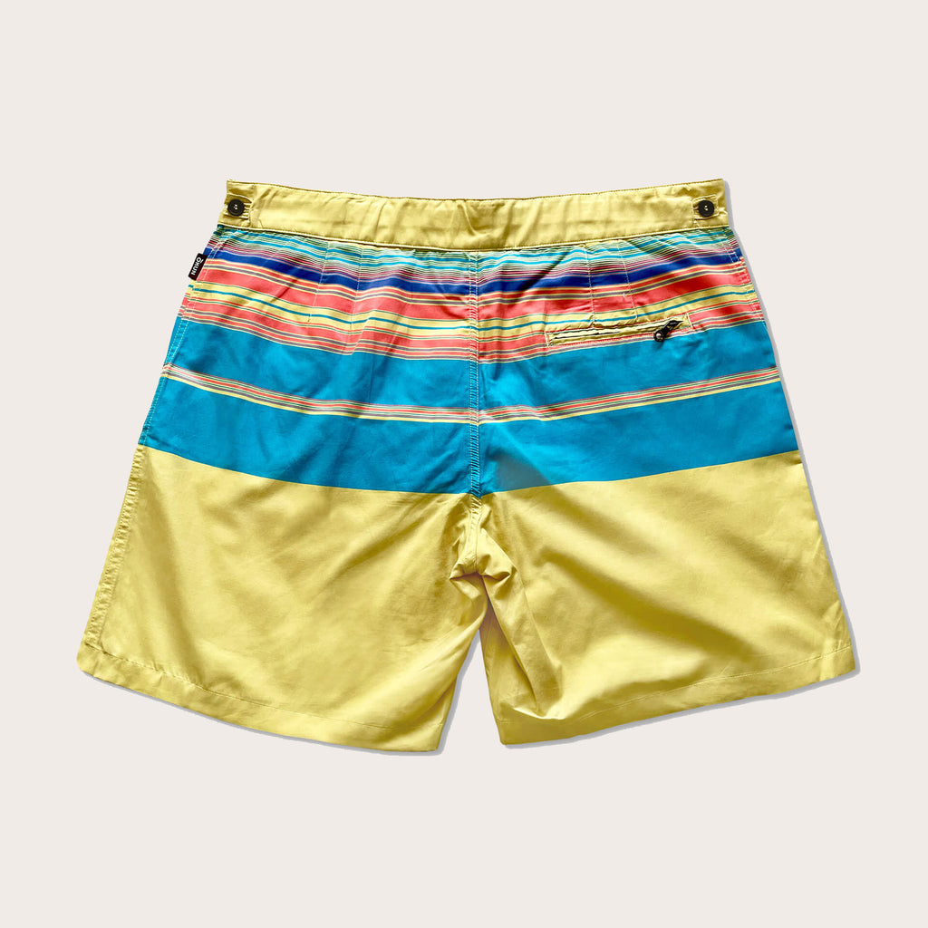 Men's Mid-Length Tailored Swim Short in Kikoy Yellow Print